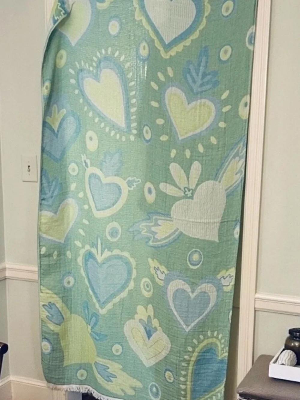 Heart Patterned Throw Blanket Green and Blue Last Available Best Seller New NWT